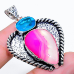 Pink Lace Agate, Topaz 925 Sterling Silver Jewelry Pendant 1.89 p2g00