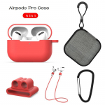 5-&uuml;hes pehme silikoonist kaitse&uuml;mbrise kate Airpods Pro / Airpods 1 2 k&otilde;rvaklappide kate, kaotsiminekuvastane kaelarihma tarvikud NO Earphone punane