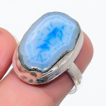 Natural Blue Druzy Slice Gemstone 925 Sterling Silver Jewelry Ring Size 6.5 r3y38