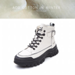 100% ehtsast nahast talvejalatsid Naiste mood Moodsad Saapad Kaubam&auml;rk Naiste Poolsaapad Paksu talla k&otilde;rgus suurenev 4 cm D238 35 beež