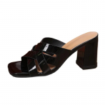 Must beež naiste kingad Mood ruudukujulised lahtise varbaga paksud k&otilde;rged kontsad sandaalid suvised naiste ristrihmaga peokingad Sandalias De Mujer 36