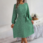 Kevadsuvi naiste pikkade varrukatega O-kaelusega lilleline plisseeritud k&otilde;rge v&ouml;&ouml;koht Line pikk kleit XL lilla