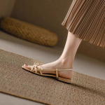 Mood 2025 Suvi Vabaaja Lamedad Sandaalid Retro Lihtne Avatud Varb Punane Nahk Punutud Rihm Sandaal Naiste Peokingad Sandalias De Mujer 35