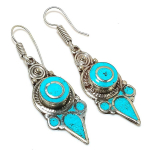 Natural Tibetan Turquoise Gemstone Handmade Jewelry Earring 2.36 b5i37