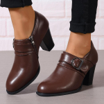 Moodsad naiste elegantsed kingad Daamide vabaaja paksud k&otilde;rged kontsad &uuml;mmarguse ninaga kleidikingad naistele pandlaga kingad Zapatos De Mujer Suurus 43 36 pruun
