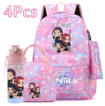 4 tk/komplekt KPOP tr&uuml;kitud seljakott k&auml;ekott pliiatsikott koos 750 ml veepudeliga teismelisele poisile t&uuml;drukule suure mahutavusega raamatukott koolikott joogitops pink