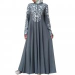 Moslemitest naiste pikkade varrukatega Abaya kleit, krae, lilleline Swing Kaftan Maxi kleidid 3XL hall