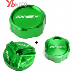 Front Rear Brake Fluid Reservoir Cover & Engine Oil Filler Cap For KAWASAKI ZX6R ZX-6R ZX636 (please buy according to size) a engine screw green