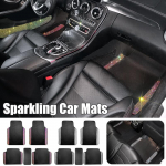Pink/White Bling Rhinestones Car Floor Mat Universal Black Anti Slip Dustproof Protector Easy to Clean Auto Front Rear Floor white phinestones