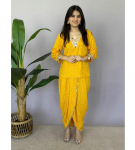 Naiste disainer Bandhani prindiga komplekt India Bollywood Dhoti Kurta Top Tuunika Kleit M kollane