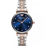 Emporio Armani Gianni T-Bar Sinine Kahev&auml;rviline Roosa Roostevabast Terasest Naiste Kvartsikell AR11092 sinine