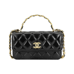 Chanel Classic Flap CF 23A Vana K&auml;epide Teemantmustriga Poleeritud Lambanahk Reljeefne Pandla Nahast Kett Naiste Tavaline &Otilde;la-Crossbody Kott Must Basic+Dust Bag must