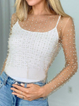 Rose Beauty A Festival P&auml;rlid helmestega kivist detailid L&auml;bipaistvast v&otilde;rgust Crop Clubwear Cover Up Top Ilma rinnahoidjata L