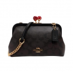 Coach Kisslock Seeria 22 Logoga Ripats Eemaldatav &Otilde;larihm Kaetud L&otilde;uend ja Nahk Kiss Lock K&auml;ekott Naiste k&auml;ekott Pruun Must C1452-IMAA8 Basic Set (Bag+Dust Bag)
