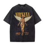 Nirvana Rockib&auml;nd Meeste Retro Puuvillane Pestud T-s&auml;rk Utero Album Mees Naiste &Uuml;legabariidiline YK Kulumisefektiga T-s&auml;rk Vabaaja Lahtine Streetwear L black