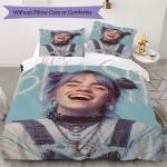 Billie Eilish Muster Voodipesu Tekikott Tekikate Padjap&uuml;&uuml;r Kodu Kaunistus S&uuml;nnip&auml;evakingitus (1 * tekikott + 2 * padjap&uuml;&uuml;ri ilma s&uuml;damikuta) 135x200cm white