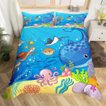 Delfiiniga tekikate Lastele Sinine Ookean Mereteemaline Voodipesukomplekt Poistele T&uuml;drukutele Mereloomade Tekikate Komplekt Mikrokiud Tekikate 135x200cm blue