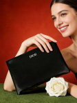 DIOR 1 tk Must Sile Nahk Meigikott H&otilde;bedane Tr&uuml;kitud DIOR Logo T&otilde;mblukuga Kaasaskantav Lame Kosmeetikakott Naistele Igap&auml;evaseks Reisimiseks must