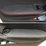 Ainult luukp&auml;ra nahast uksepaneeli kate VW Polo 2011 2012 2013 2014 2015 2016 jaoks, sisemise ukse k&auml;etoe paneeli katte kleebisliist Front Black-red