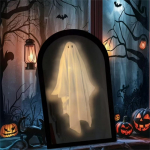 Halloweeni uudsuspeegel silmadega, hologrammpeegel LED-valgustusega, majavaim siseruumidesse/v&auml;listingimustesse One Size