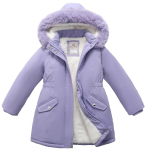 -30℃ Talvine pikk t&uuml;drukute jope &Uuml;hev&auml;rviline vooder Fliis Paks Soe Tuulejope mantel 4-12-aastastele teismelistele lastele Puuvillane lumekost&uuml;&uuml;m 140cm lilla
