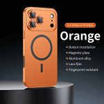 Luksuslik alumiiniumist magnetiline telefoni&uuml;mbris iPhone 12 13 14 15 16 17 18 Pro Max Plus Air jaoks Klaasist kaitsega metallist telefoni kate iPhone17 oranž