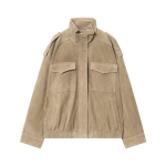 Naiste vintage seisev krae kunstnahast jakk, lai l&otilde;ige, vabaaja &uuml;ler&otilde;ivas, v&auml;rvides: khaki, tumepruun, beež S khaki