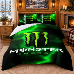 Monster Energy Mustriga Voodipesu 3-osaline Komplekt Voodilina Ja Padjap&uuml;&uuml;rid Siseruumides Magamistoa jaoks 135cmx200cm black