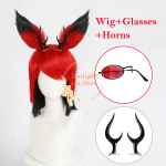 Hotell Alastor Cosplay Parukas Punane Must L&uuml;hikesed Parukad Alastor Anime Parukas K&otilde;rvad Kuumakindel S&uuml;nteetiline Juuksed Halloweeni Parukad + Parukakate One Size red