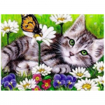 Teemantmaaling Kass Loomad Tikand Ristpistes Kirsikivi pilt Ringikujuline teemant Kodukaunistus 20X30CM