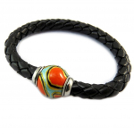 Les Tr&eacute;sors De Lily [P2575] - Bracelet cuir acier 'Giorgio' orange noir argent&eacute; oranž