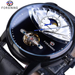 Forsining Moon Phase automaatne k&auml;ekell Royal Men Golden veekindel mehaaniline k&auml;ekell vabaaja ehtsast nahast Tourbillon kell white