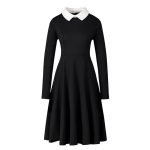 Gooti stiilis naiste kleit Elegantne A-joonega kleidid Naiste Peter Pan krae pikkade varrukatega must vintage kleit S must