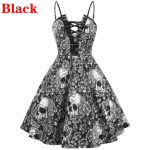 Naiste moodne spagetirihm A-jooneline s&uuml;gava V-kaelusega pealuu tr&uuml;kiga Halloweeni kost&uuml;&uuml;miga kiikkleit M valge