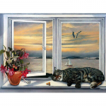 5D DIY Teemantmaaling Armas kassi teemanttikandid aken maastik Ristpistes t&auml;isnurkne &uuml;mmargune puur K&auml;sit&ouml;&ouml; Kodukaunistuse kingitus Full Round 15x20CM