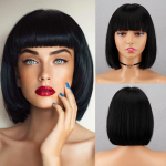 MISS WIG L&uuml;hike Bob Black S&uuml;nteetilised parukad koos tukkidega naistele Parukas Lolita Party Cosplay Igap&auml;evaseks kasutamiseks loomulikud l&uuml;hikesed juuksed 12