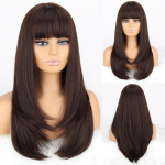 LISI HAIR Naturaalne tumepruun pikk sirge kihiline parukas s&uuml;nteetilisest kiust igap&auml;evaseks kandmiseks pikk naturaalne laineline parukas 2