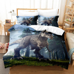 Laste voodipesukomplekt Dinosauruste tekikott ja padjap&uuml;&uuml;r 2/3 t&uuml;kki hiiglaslik metsaline tr&uuml;kk t&auml;issuuruses pehme kodukaunistus Baby 100x135cm