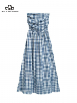 2023. aasta kevadsuvi uue stiiliga ruuduline &otilde;lgadeta pikk, elegantne kleit naistele Elegantne vabaajakleit S sinine