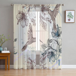Lilledega koolibri tr&uuml;kitud kardinad kardinad l&auml;bipaistev t&uuml;ll kodukaunistus elutuba magamistuba Cortinas &scaron;ifoonist aknakardinad 1 PCS W100XH250cm