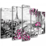 Viieosaline pildil&otilde;uendiprint Paris Eiffeli torni lilla pastell 100x70 hall v&auml;rv