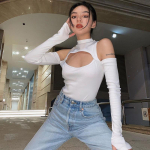 High Fashion naiste pikkade varrukatega Body, &uuml;hev&auml;rviline &otilde;&otilde;nes &otilde;lgadeta poolk&otilde;rge kraega kombinesoon S must