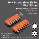 Torx kruvikeeraja otsikute komplekt v&otilde;ltsimiskindlad turvapuurid 25 mm pikad magnetilised lamepea 1/4&rdquo; kuuskantkruvikeeraja k&auml;sit&ouml;&ouml;riistad T5-T40