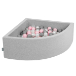 KiddyMooni pehme veerandnurkne pallikaev 90x30cm/200 palli Pallid 7cm / 2,75 tolli lastele, helehall/p&auml;rl/hall/transp/lpink 90x30cm/200 balls