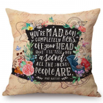 Alice in Wonderland padjakate Armas j&auml;nesekass, tr&uuml;kitud diivanipadi Vintage kodu dekoratiivne padjap&uuml;&uuml;r