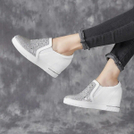 Fujin 7cm S&uuml;nteetilised Saapad Naistele Ehtne Nahk Kevad Seksuaalsed Moodsad Ankel Platvorm Kiil Bling Kivid Kingad S&uuml;gis Saapad 34 valge