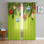 J&otilde;ulupuu lehed rohelised kaunistused pall t&uuml;ll l&auml;bipaistvad aknakardinad elutuppa magamistuppa Voile organza kardinad kardinad W135 x H115cm x1