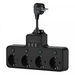 Juhtmega pistikupesa, 4 pistikupesa, 4 kiirlaadimis-USB-porti &ndash; must pesa, valge pistikupesa, Euroopa standardne vooluriba, multifunktsionaalne pistikupesa, &uuml;lepingekaitse Black 16A-4000W