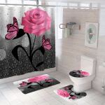 4 TK Luksuslik Butterfly du&scaron;ikardinate komplekt Geomeetrilised triibud kardinad vannitoatarvikute komplekti vannikardin koos konksudega veekindel 4PCS