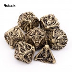 7 tk kollase koljuga metallist t&auml;ringud &otilde;&otilde;nsad metallist mitmetahulised t&auml;ringukomplektid, mis sobivad rollim&auml;nguks RPG lauam&auml;ngu kaardim&auml;nguks mitmev&auml;rviline